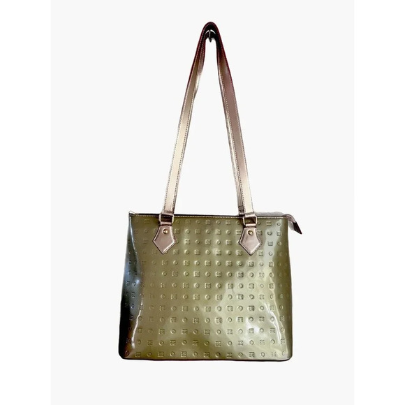 ARCADIA Italy Embossed Patent Leather Shoulder Satchel Sage Green Italian